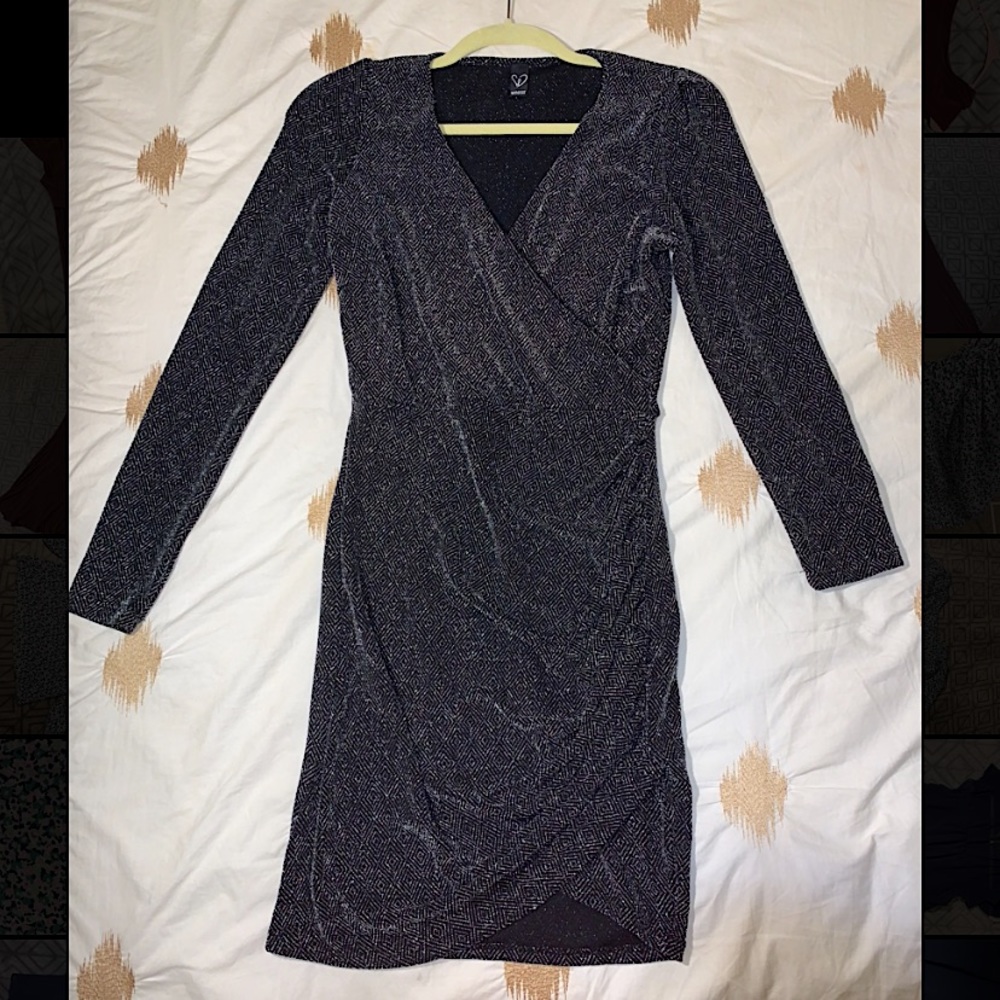 Sparkly, black party dress. Long sleeve, above the knee. Windsor, size large.
